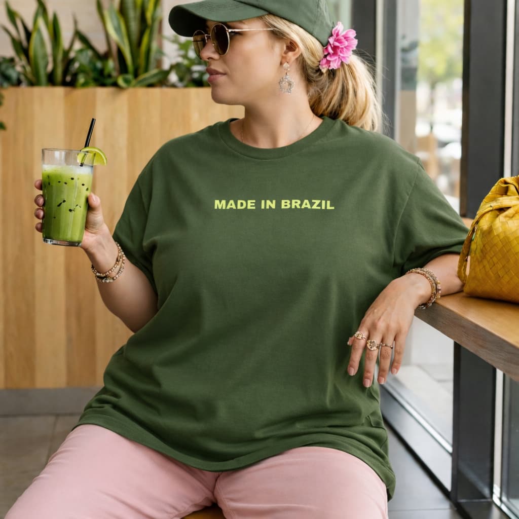 T-Shirt Feminina Made in Brazil Básica Moderna Minimalista Camisa Algodão Plus Size G1 ao G5