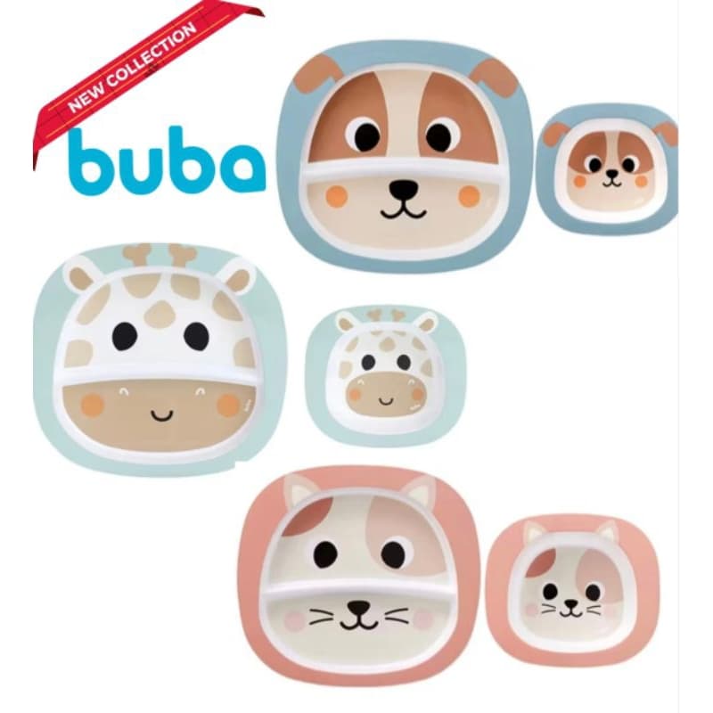 Kit Refeição Infantil Prato Divisória + Bowl Buba Zoo
