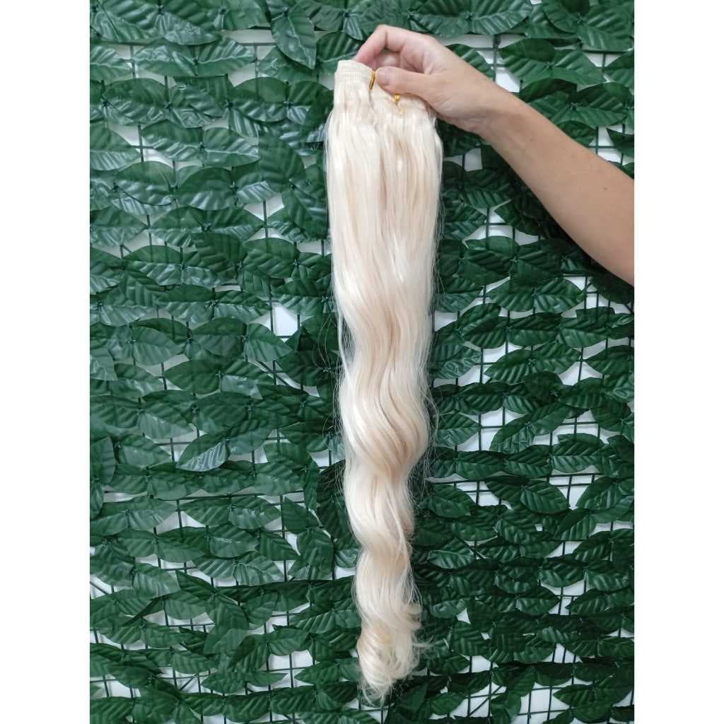Cabelo para Mega Hair na Fita Adesiva Humanizado Ondulado Loiro Claríssimo 60cm Natural Fibra Russa