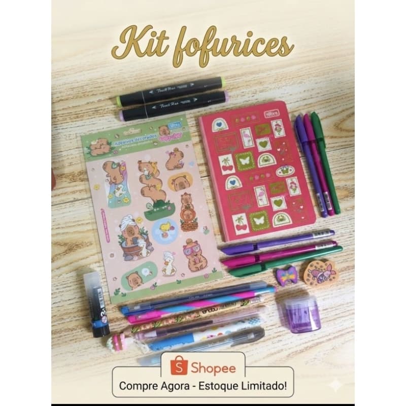 Kit Papelaria Aesthetic Completo +15 Itens Canetas, Caderneta Tilibra, Fofo Estudo