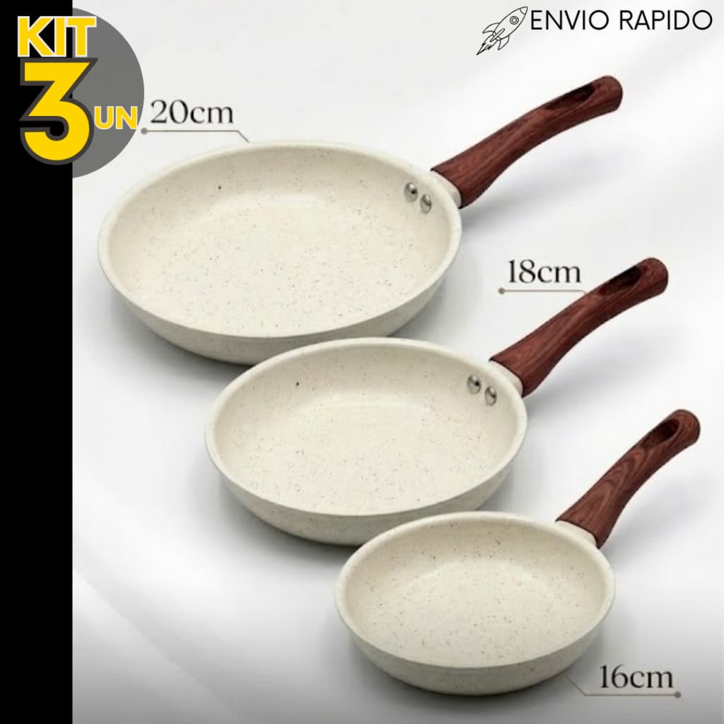Kit 3 un - Frigideira de Indução com Revestimento de Cerâmica Antiaderente 16cm 18cm