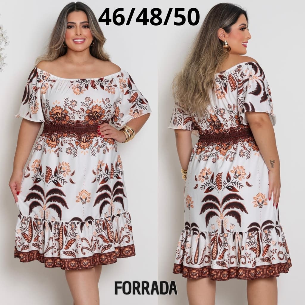 Vestido MidI Estampado  Plus Size G1/46 G2/48 G3/50  Feminino Crepinho Forrado Confortável