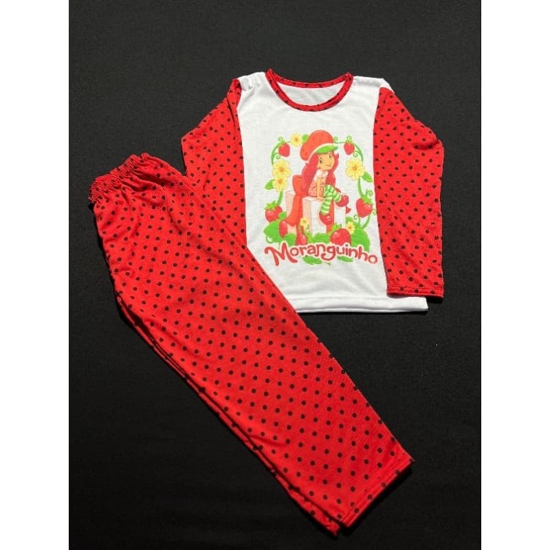 Pijama longo infantil feminino, estampa Moranguinho