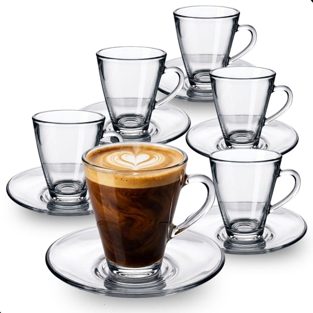 Jogo De Xícaras E Pires Em Vidro 12 peças Para Chá Café Mesa Posta