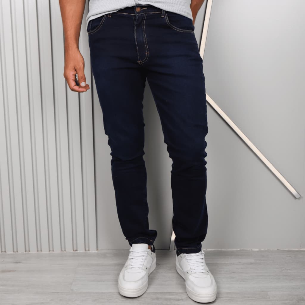 Calça Jeans Masculina Tradicional Bolsos Funcionais com Elastano Lycra Slim Reta Sarja Elastano