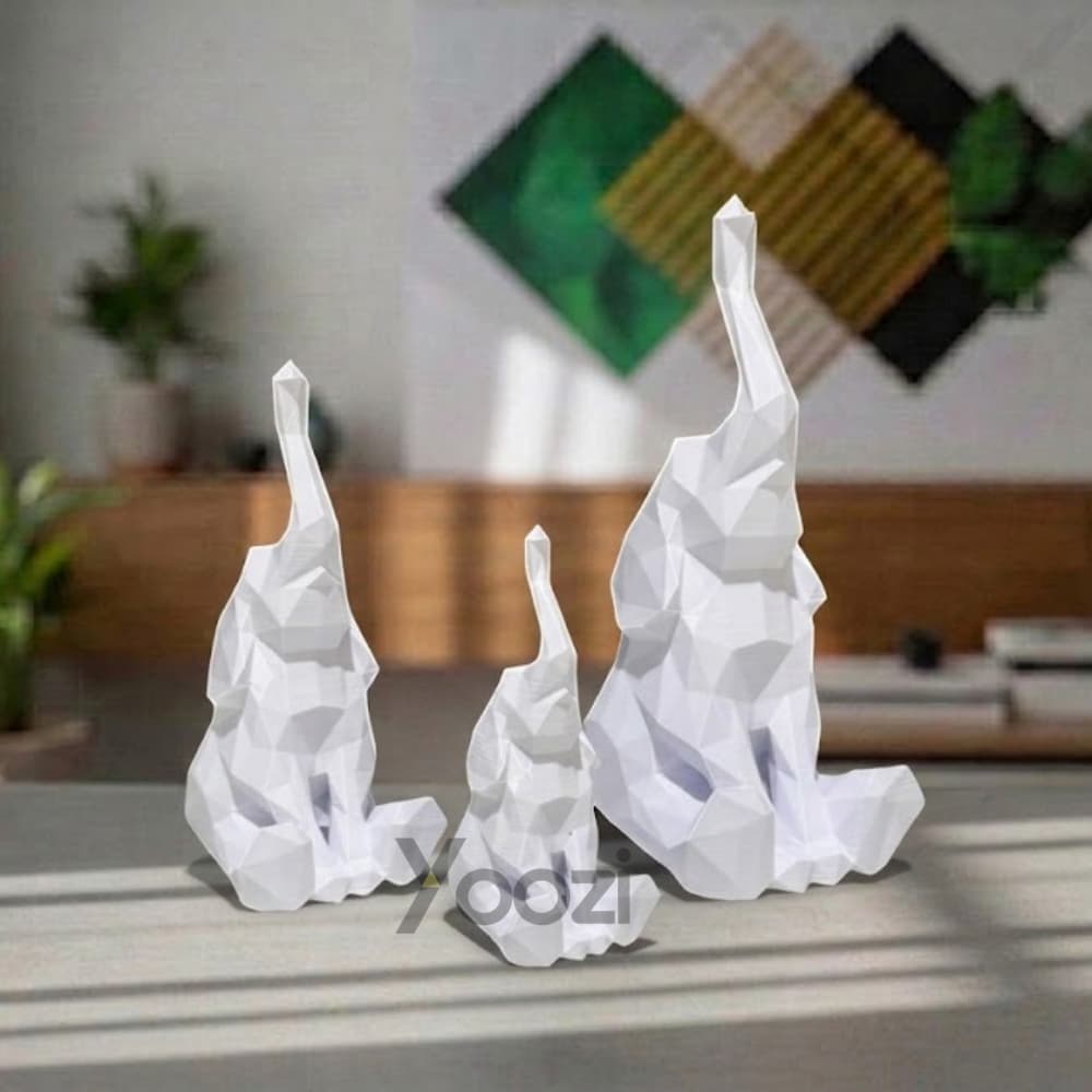 Trio de Elefantes Modernos Design Lapidado Escultura