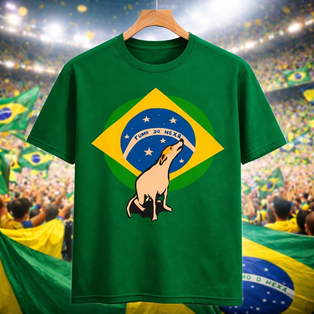 Camiseta Brasil Rumo ao Hexa Cachorro Meme 100% Algodão Estampada Copa Torcida Unissex