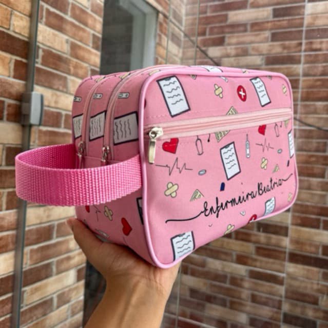 Necessaire dupla extra grande GG personalizada com nome enfermagem enfermeira técnica estágio curso