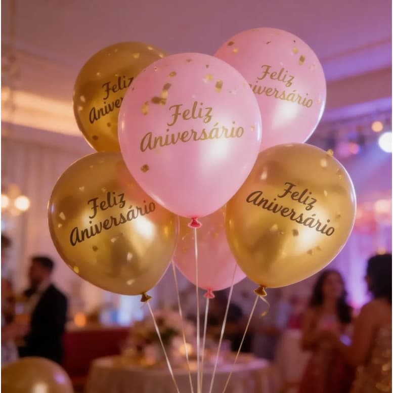 Kit 6 Balões Metalizados Feliz Aniversário Premium