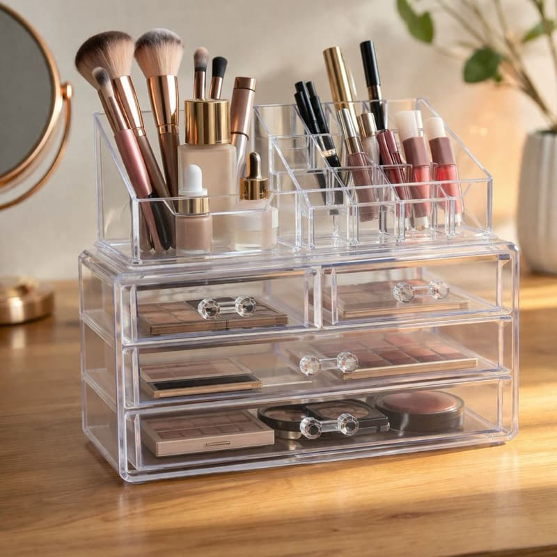 Organizador de Maquiagem Acrílico transparente com gaveta Altas Porta Cosméticos e Porta joias