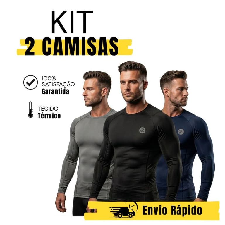 KIT 2 CAMISA TÉRMICA SEGUNDA PELE PROTEÇÃO UV50+ Camiseta Blusa Malha Fria Academia Manga Longa Masculina