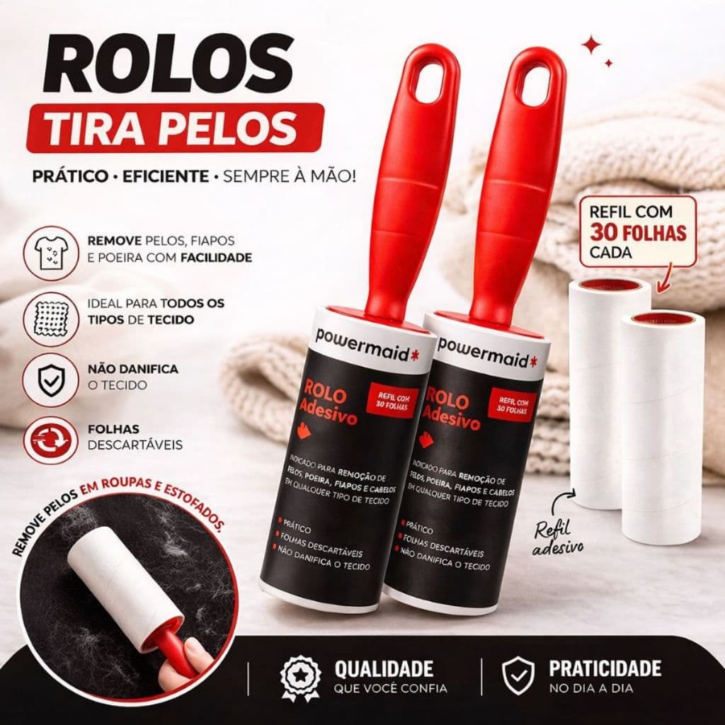 Kit até 2 Rolos Adesivos Tira Pelo Roupa Sofa Gatos Cachorro até 180 Folhas