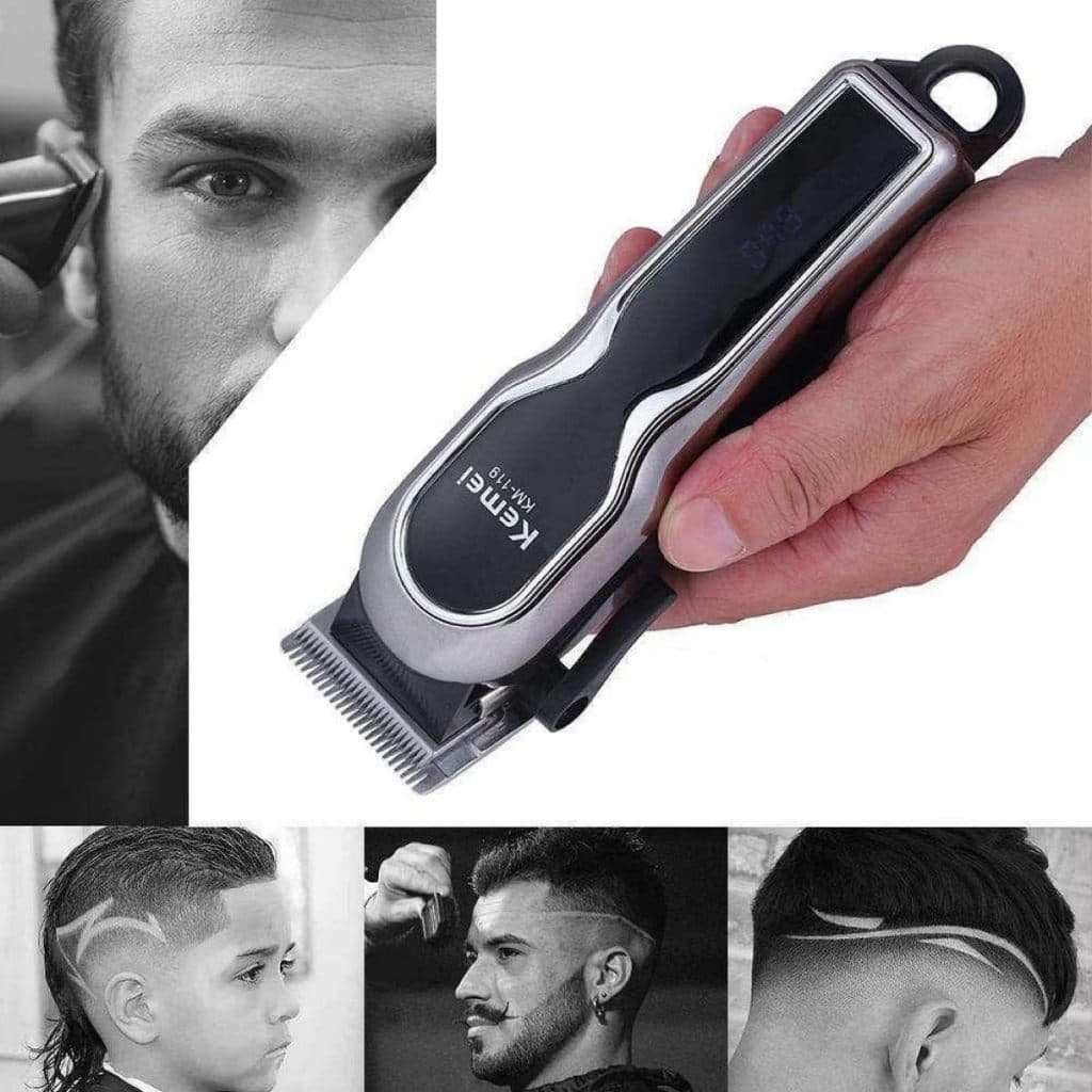 Máquina de Corte Sem Fio Kemei KM119 Profissional Bivolt com Bateria Recarregável