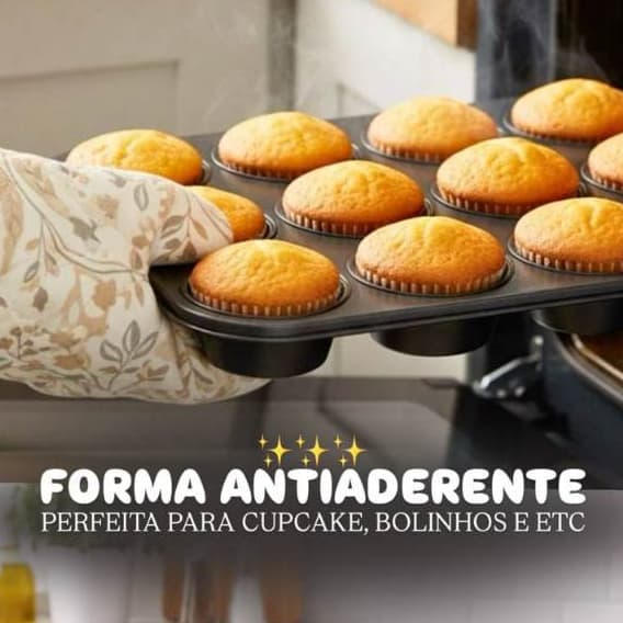 Forma Cupcake Pão de Queijo Queijadinha Pudim 12 Cavidades - Aço Carbono Antiaderente Grande