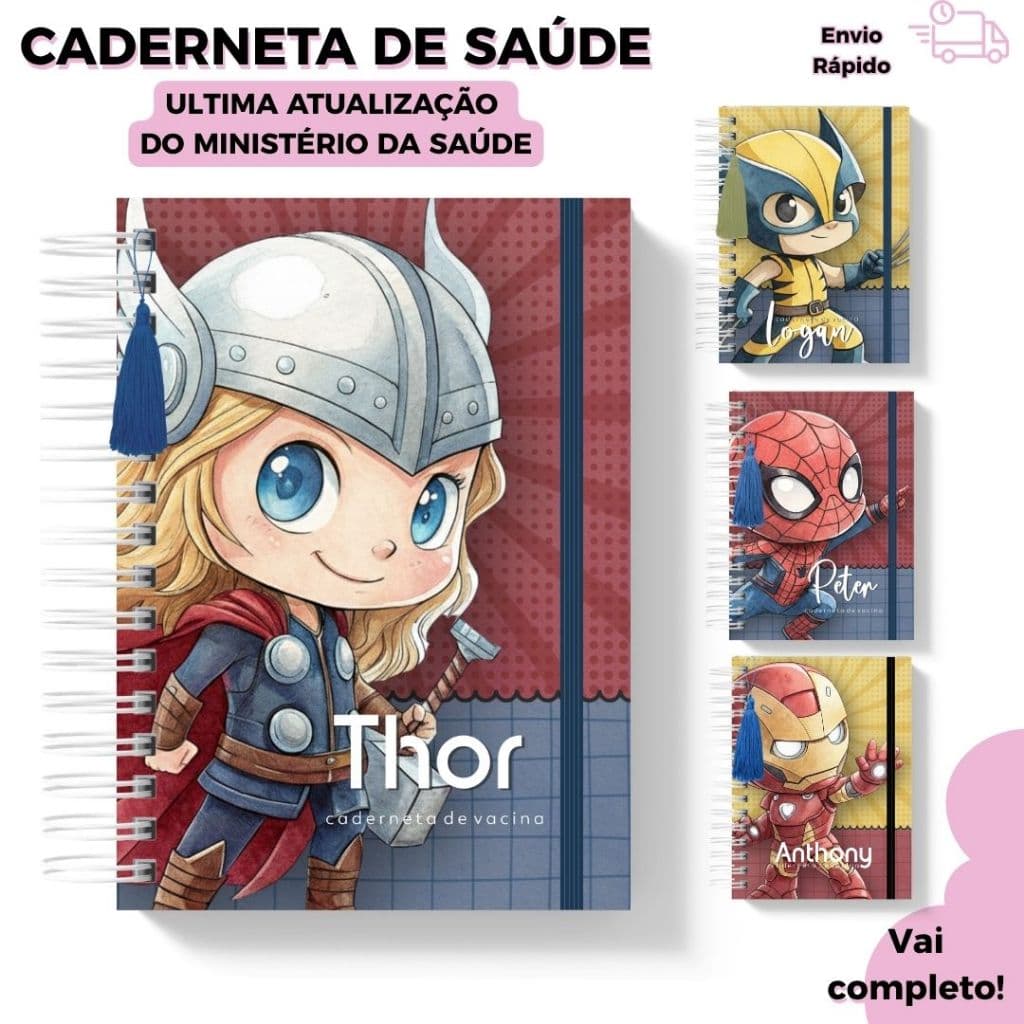 Caderneta Bebê Personalizada Presente Chá de Bebê Maternidade Completa Menino Caderneta de Vacina