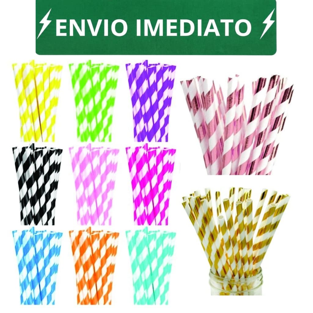 40 unds Canudo Papel Listrado Drinks Coquetel Festa