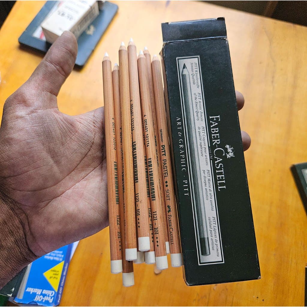 Caixa 12 Lápis Pastel Seco Faber-Castell PITT Branco Soft (Novo/Vintage)