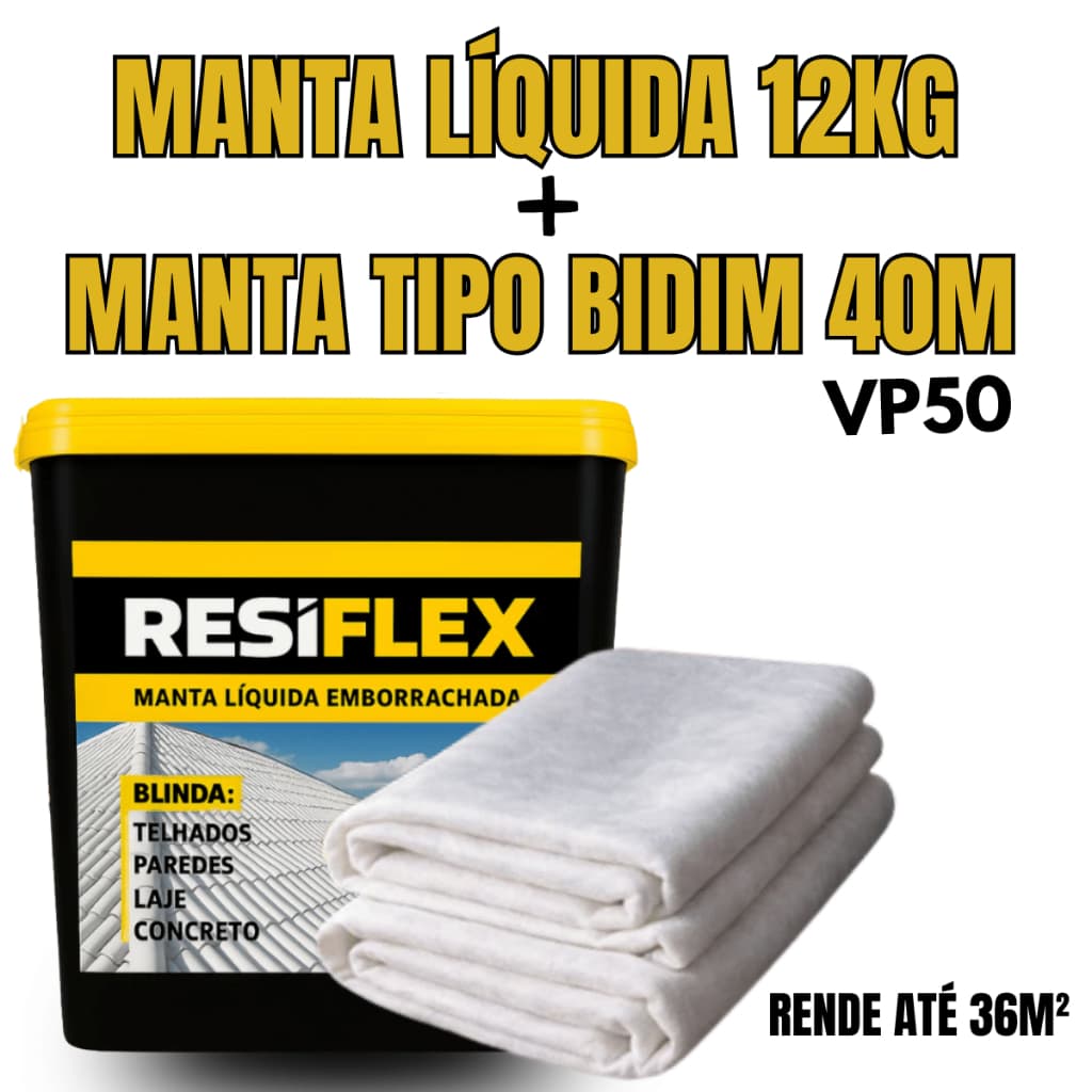 Manta Líquida 12kg + Bidim 40m Impermeabilizante Laje Telhado Anti Infiltração Alta Durabilidade