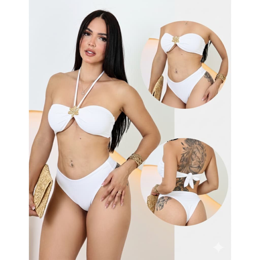 Biquíni tipo Tomara que caia c/ bojo - alça removível - Detalhe em fivela dourada - Tendência - M /G/GG