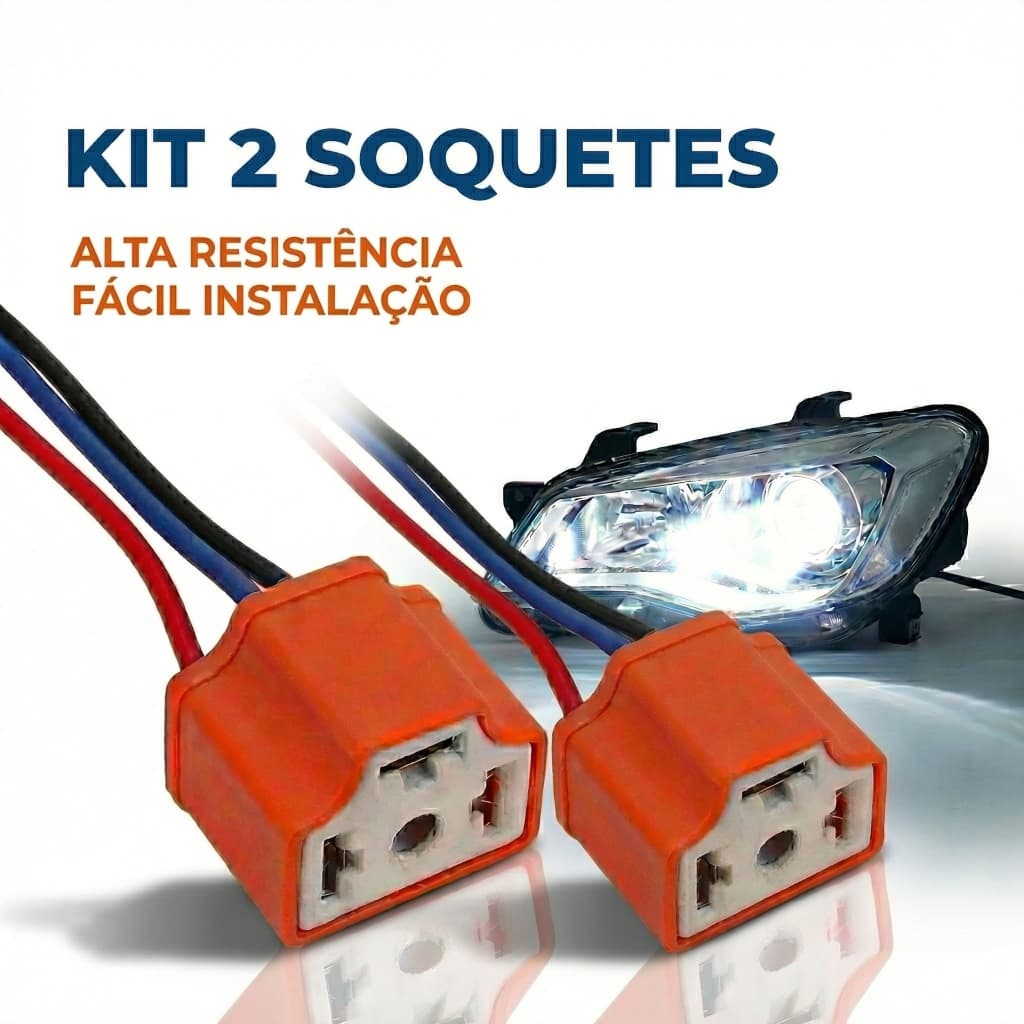 Soquete Farol Alto Baixo H4 H5 Universal Laranja 2 6 10 Chicote Reforçado Automotivo