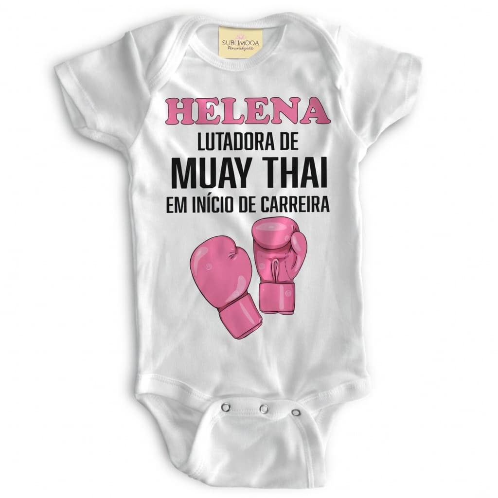 Body Bebê Personalizado - Lutadora de Muay Thai em Início de Carreira - Poliéster + Elastano - 🥊👶
