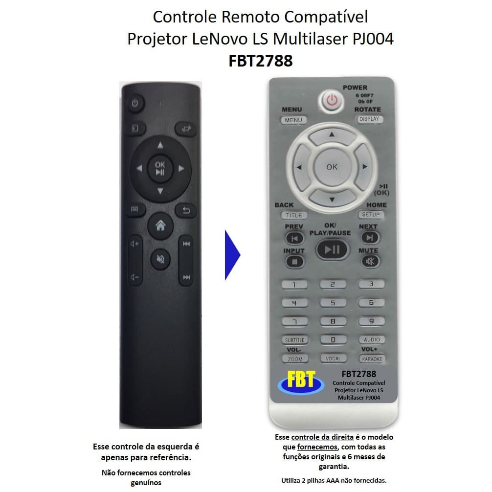 Controle Compatível Projetor Lenovo L5 FBT2788