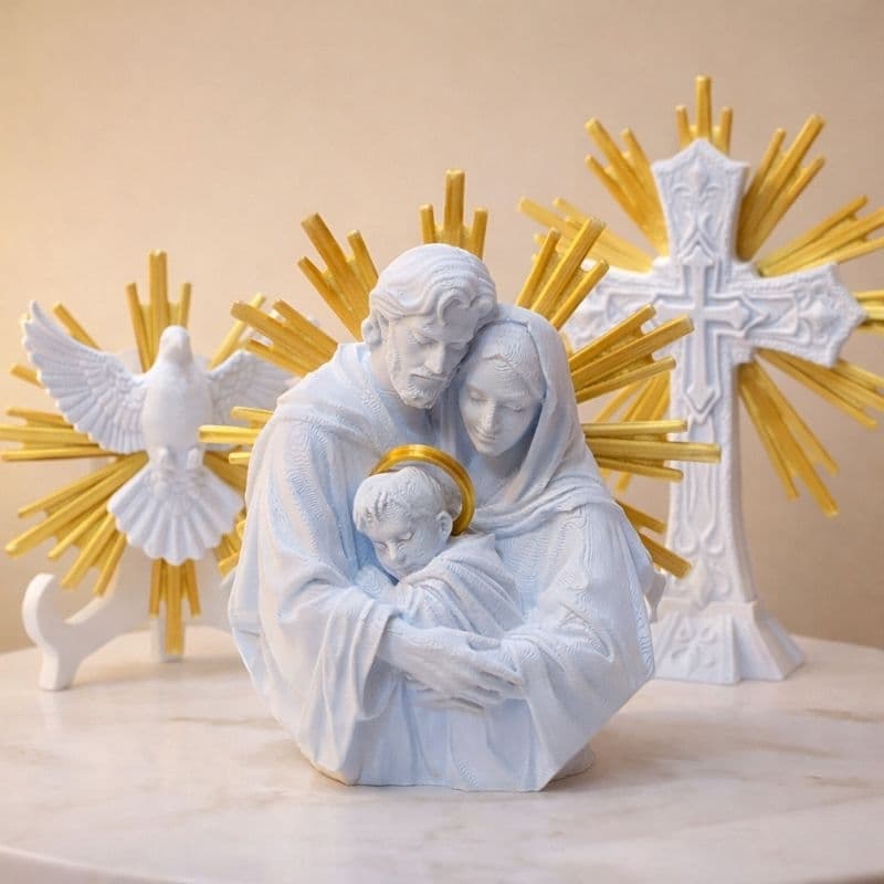 Kit Sagrada Família Luxo 3 Peças Batizado Primeira Comunhão Presente Religioso Decoração Elegante