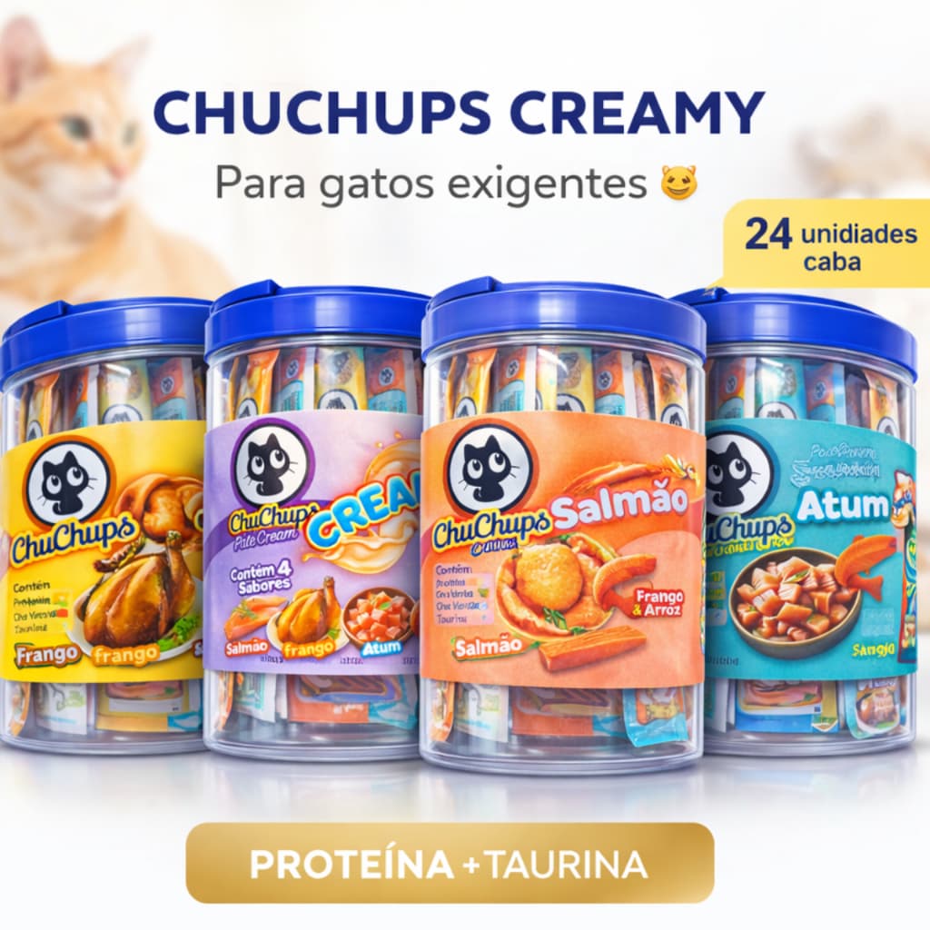 Petisco Cremoso para Gatos Churu Creamy 24 Unidades – Sabores Atum, Frango, Salmão e Sortidos | Snack para Gato Sachê Cr