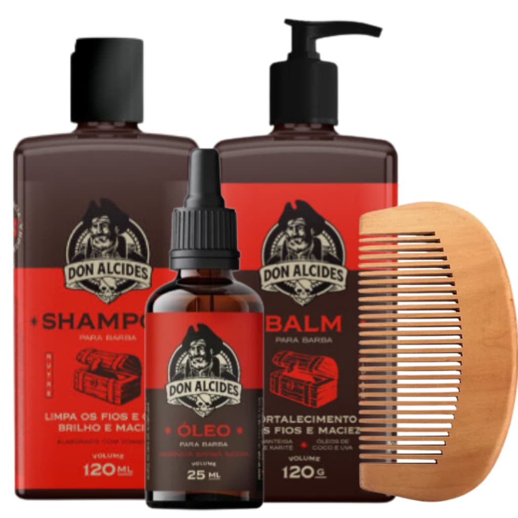 Kit Barba Negra Balm Shampoo Óleo Don Alcides + Pente 1/2 Lua