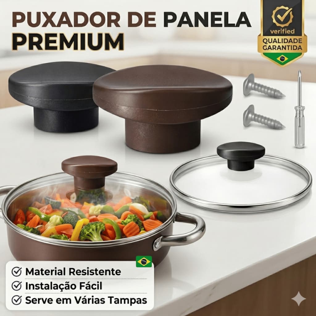 Pomel Tampa de Panela Universal Cabo Pegador Tampa Vidro Reposição Preto Marrom