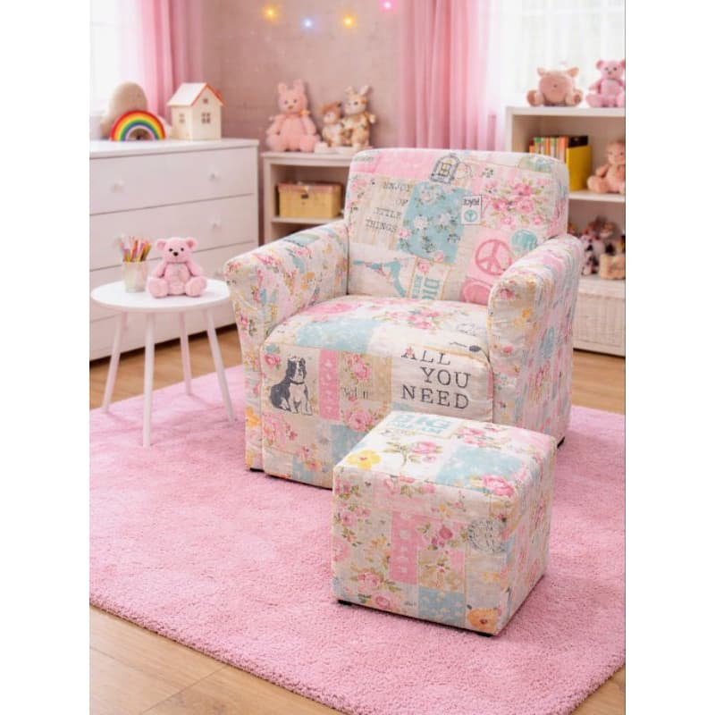 Kit Sofazinho Infantil + Puff Decorativo diversas Estampas