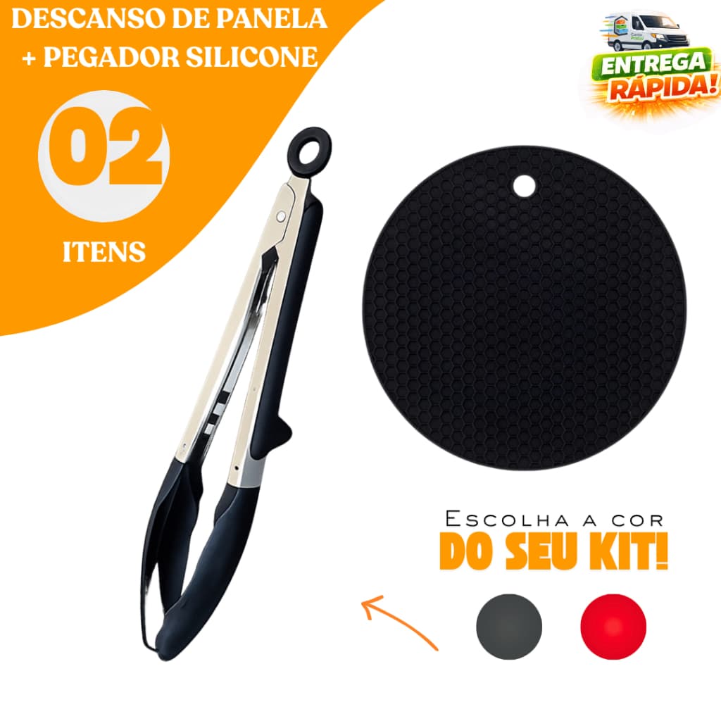 Kit Descanso de Panela + Pegador Silicone Antiderrapante Resistente Cozinha Restaurante Buffet