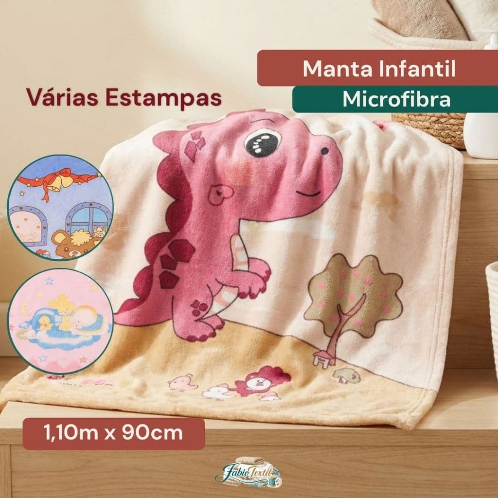 Manta Infantil Microfibra 1,10m x 90cm Toque Macio Antialérgica Estampas Sortidas