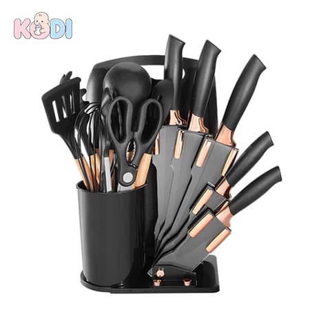 Kit 19 Cozinha Completo Silicone | Inclui Espátulas, Colheres, Tesouras, Facas e Pegadores -R9