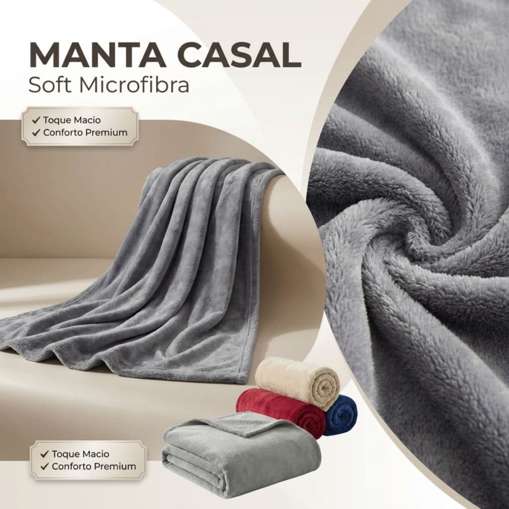 Manta Cobertor Casal Soft Microfibra 530g 1,80x2,00m Anti-alérgica