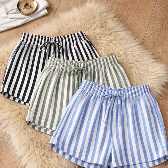 Short feminino crepinho Listrado com elástico soltinho conforto e estilo