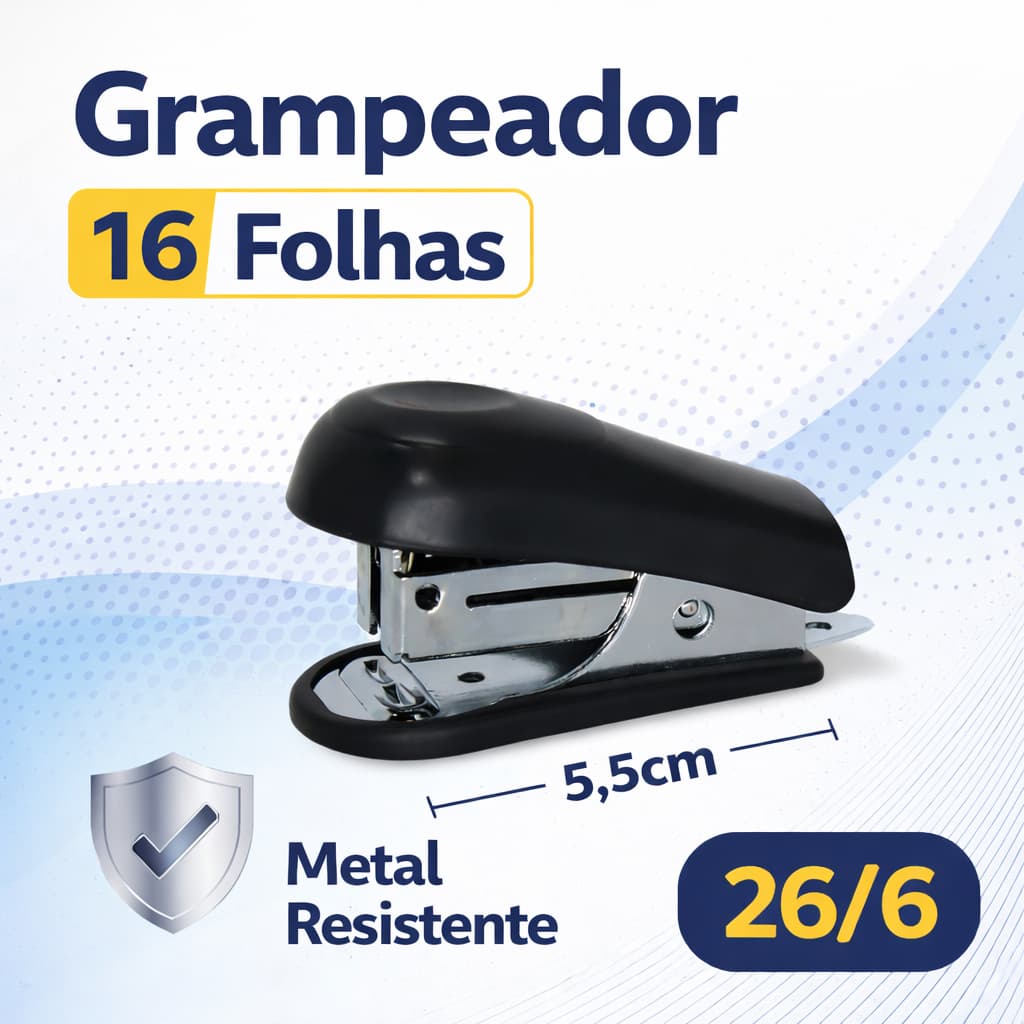 Mini Grampeador de Papel em Metal Resistente P/16 Folhas - Masterprint MP305