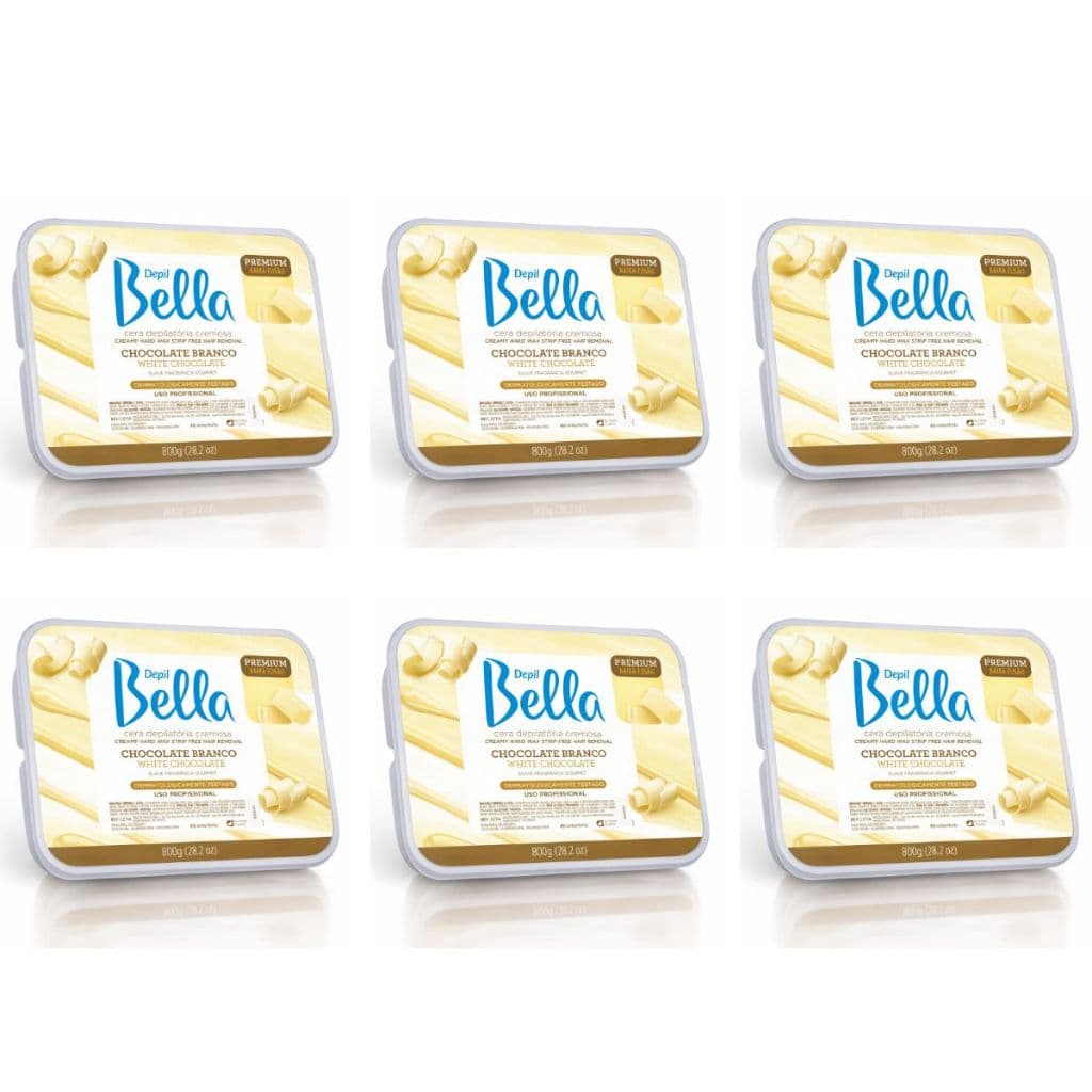 Kit 6 Cera Depilatória Cremosa Chocolate Branco Depil Bella 800g