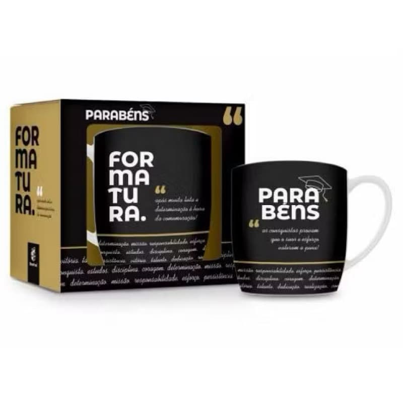 Caneca porcelana Formatura 300ml Brasfoot presente café chá