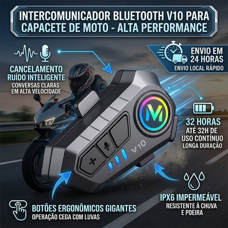 Intercomunicador Profissional De Capacete Fone De Ouvido Sem Fio Bluetooth Para Moto