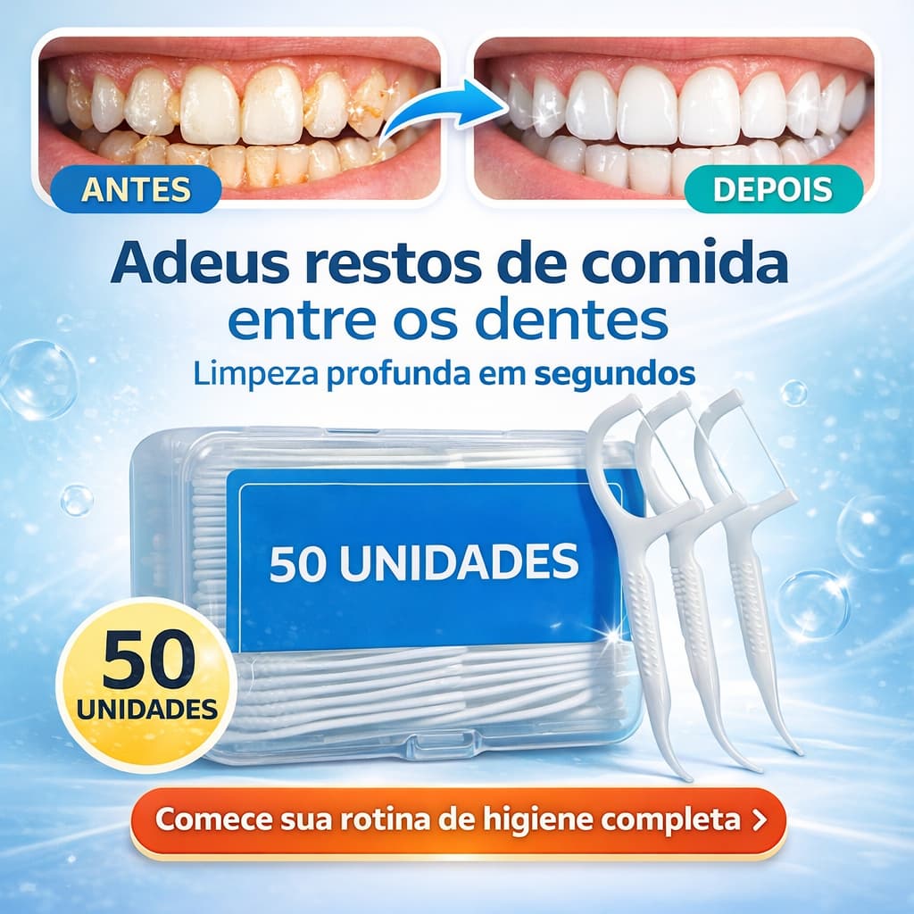 Fio Dental em Arco 50 Unidades Ultra Fino com Haste e Palito Descartável Portátil Higiene Bucal