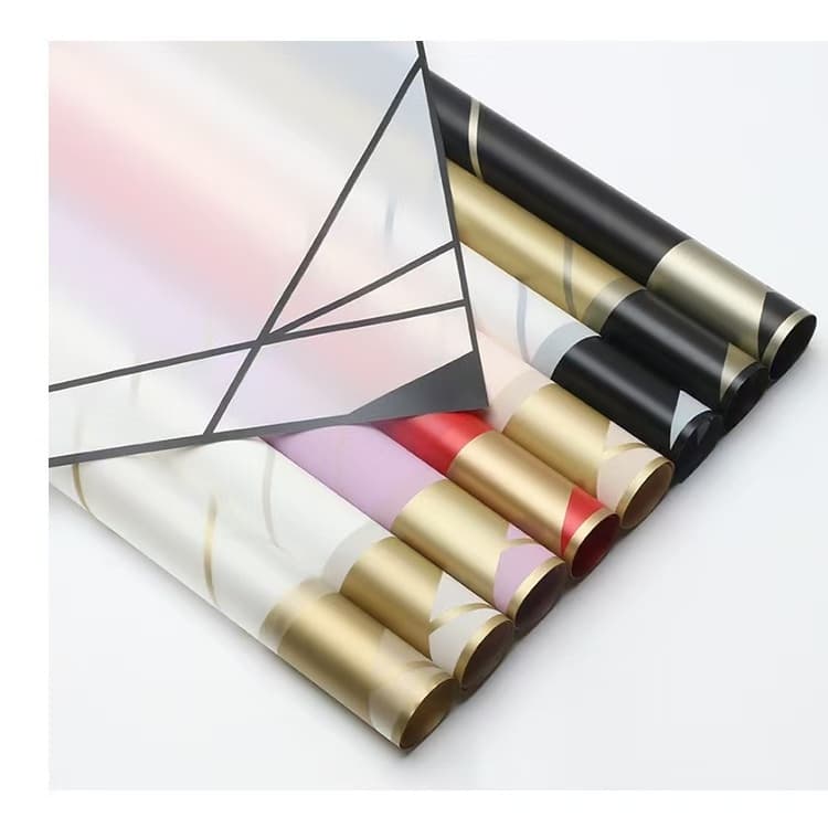 Kit C/20 Folhas Poli Sujinho Cor Liso Com Acabamento De Canto Dourado 56*56CM Para Fazer Buquês Como Presente