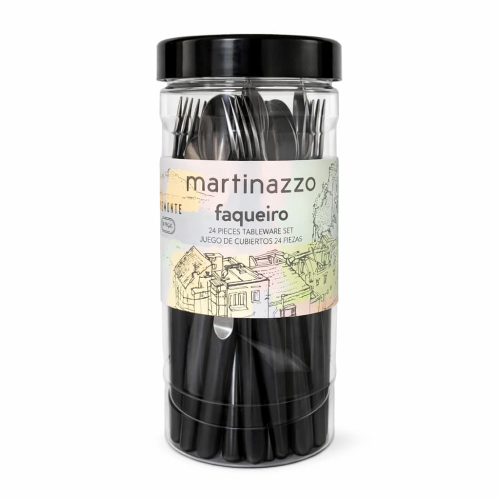Faqueiro 16 Peças Inox Jogo de Talheres Com Pote Preto Vermelho Kit Cozinha