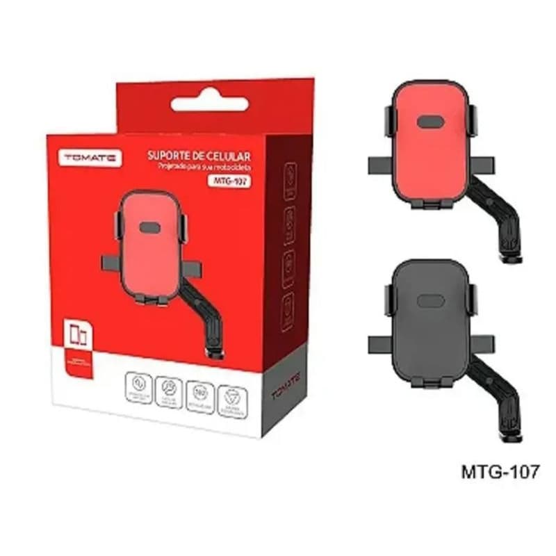 Suporte Celular Moto Reforçado Tomate MTG-107 Motoqueiro Motoboy Universal Rotação 360° Anti-Vibração Tomate MTG-107