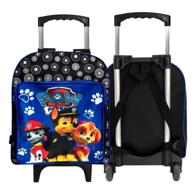 Mochila Infantil de Rodinhas Patrulha Canina Azul Escolar Menino Com Alça Retrátil