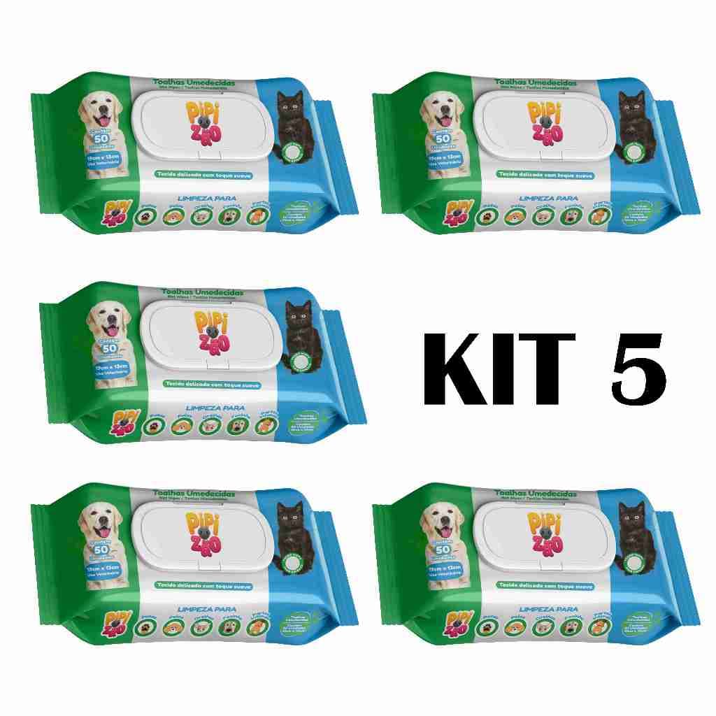 KIT 5 PACOTES LENÇO UMEDECIDOS PETS CAES E GATO ATACADO