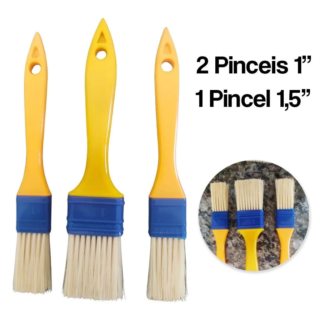 Kit 3 Pincel Para Pintura Trincha Com Cerdas Para Pintor Pinceis Parede Multiuso 1,5'' e 1''