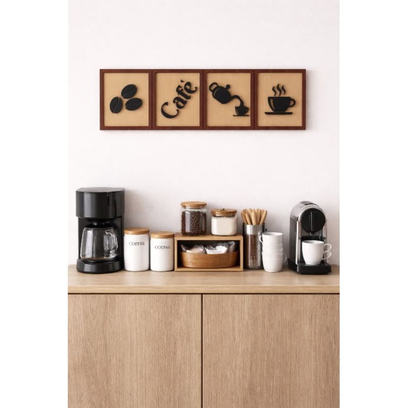 Quadros Decorativos Café em MDF – Kit com 4 Peças | Decoração Moderna para Cozinha e Cantinho do Café