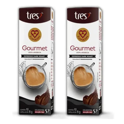 Kit Gourmet com 20 Cápsulas de Café Espresso Dark Roast 3 Três Corações Torrado e Moído