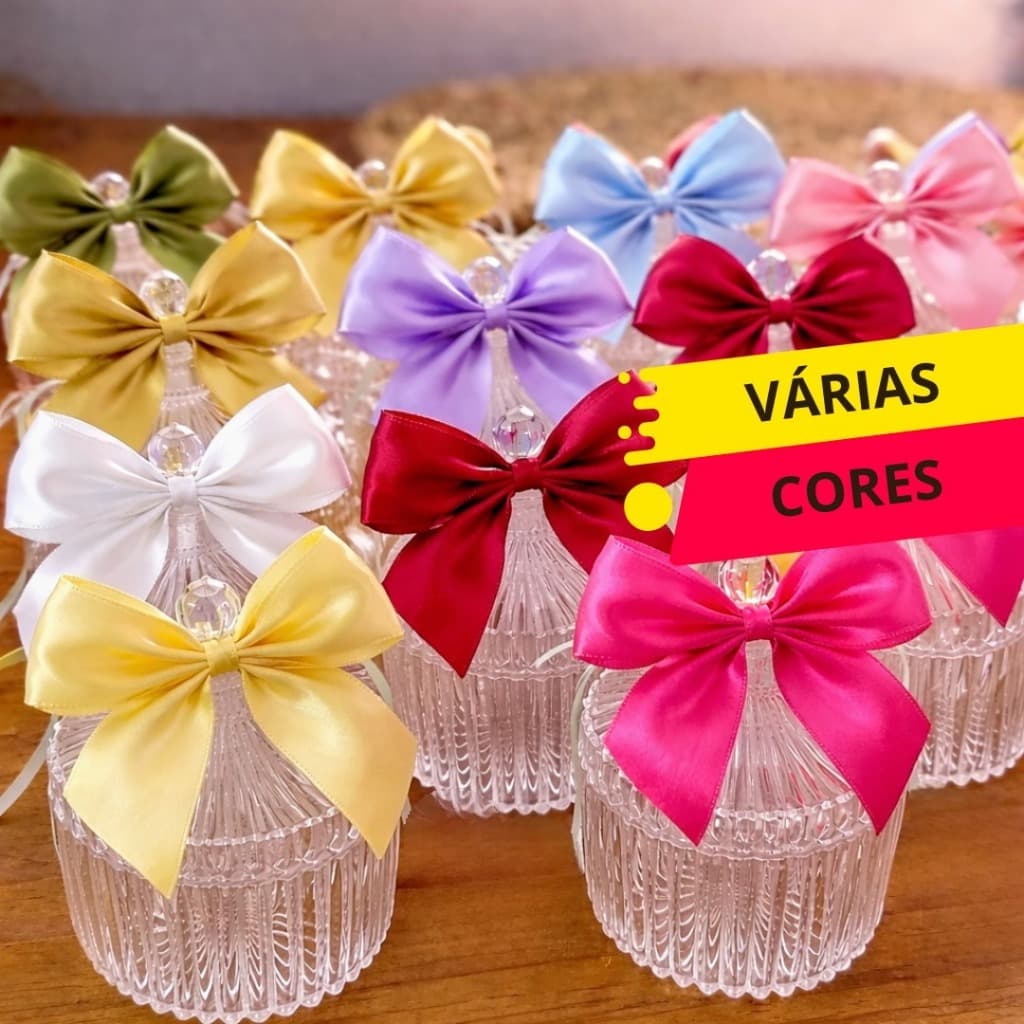 Laços Prontos para Mini Bomboniere Lembrancinha Vidro Acrílico Cristal Laço Bomboniere Potiche
